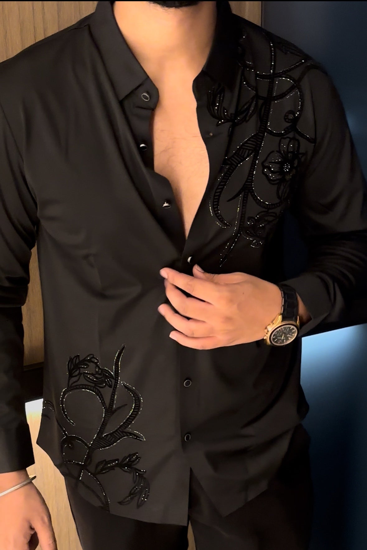 Barcelona Blossom Jacquard Shirt - BLACK