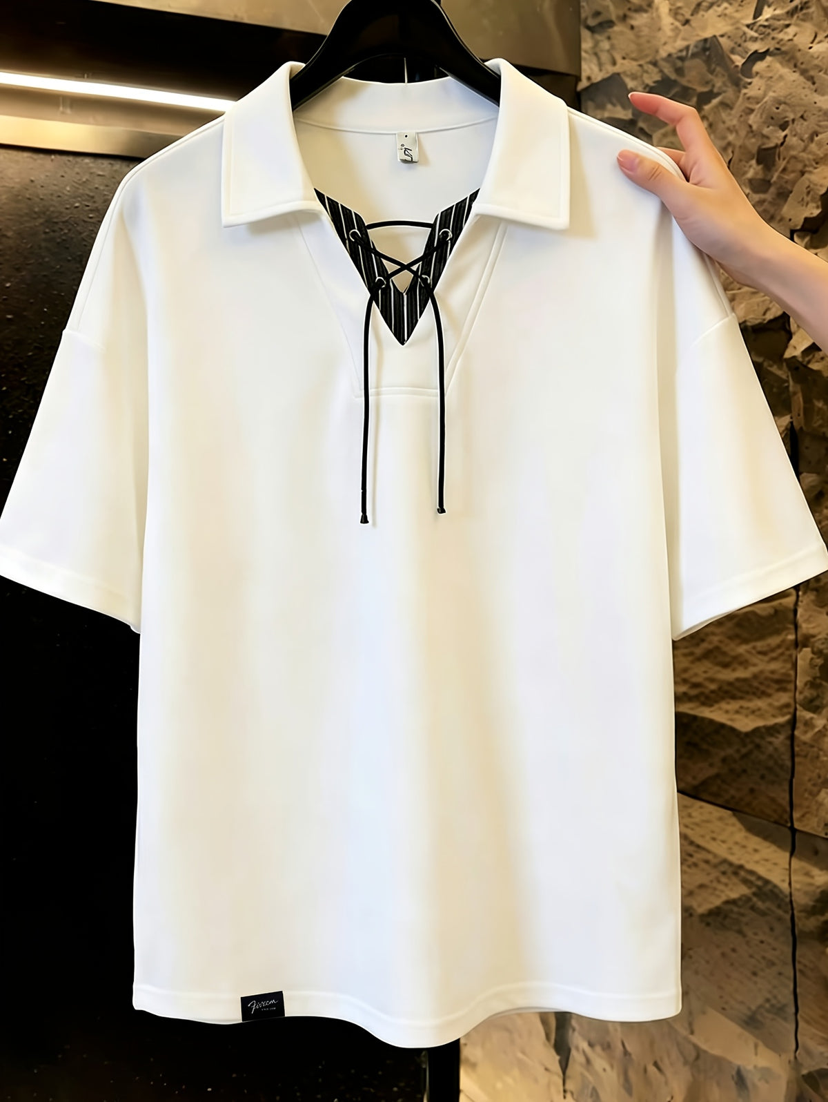 Men'S Casual T-Shirt American Summer Design V-Neck Patchwork