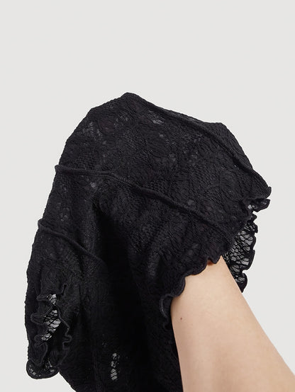Women's Lace Floral Jacquard Tulle T-Shirt - Sheer-Suitable for Dates & Parties