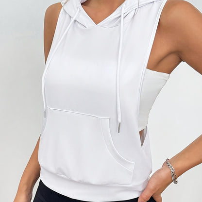 Women'S Fashion White Sleeveless Hoodie Fashion Leisure Top