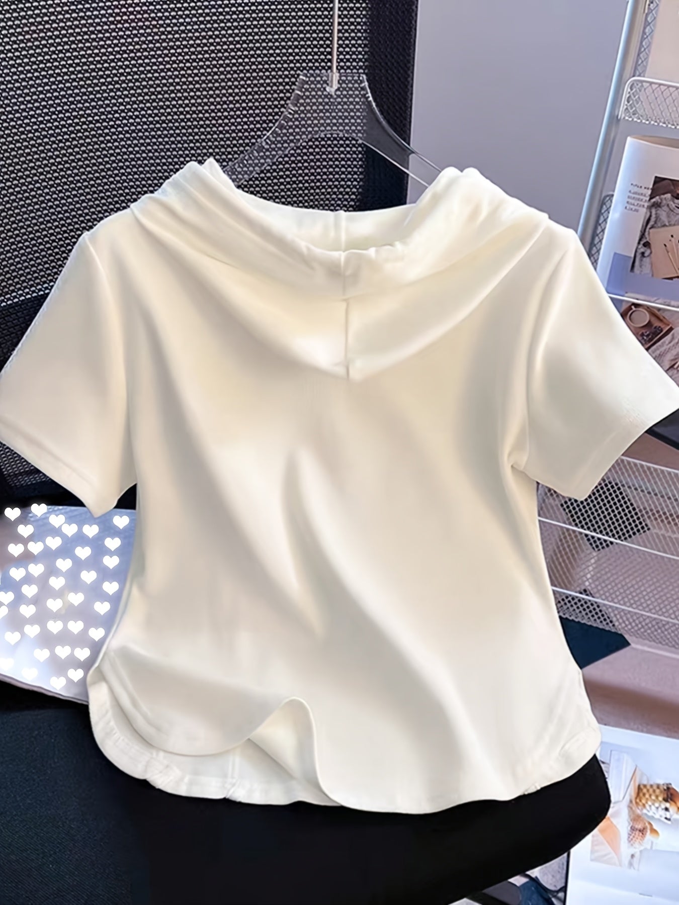 New Summer Solid Color Fashionable and Elegant Half-Zip Hooded Short-Sleeve Top, Slim Fit, Flattering, and Versatile