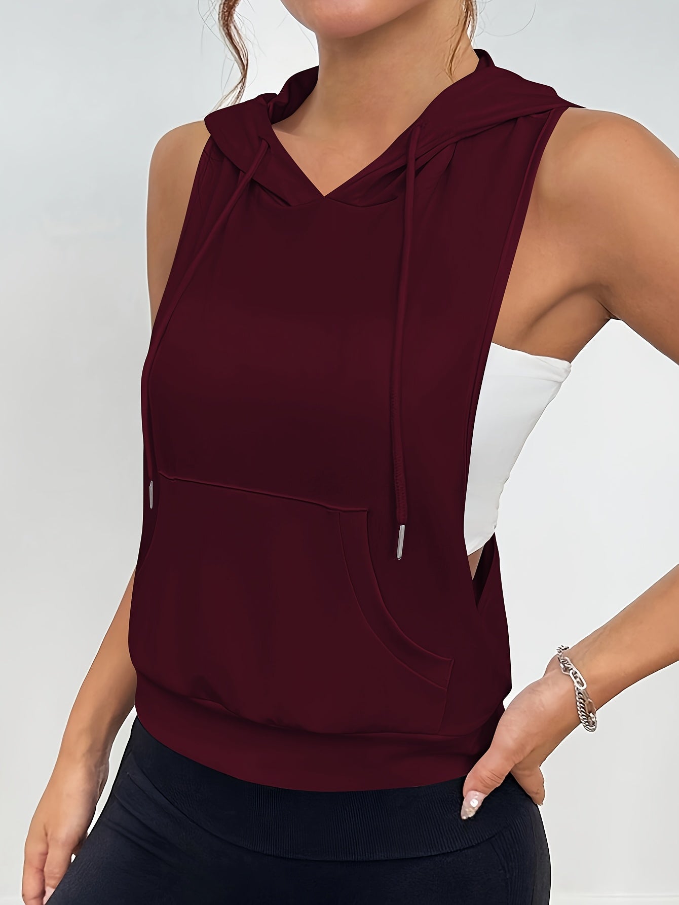 Women'S Fashion White Sleeveless Hoodie Fashion Leisure Top