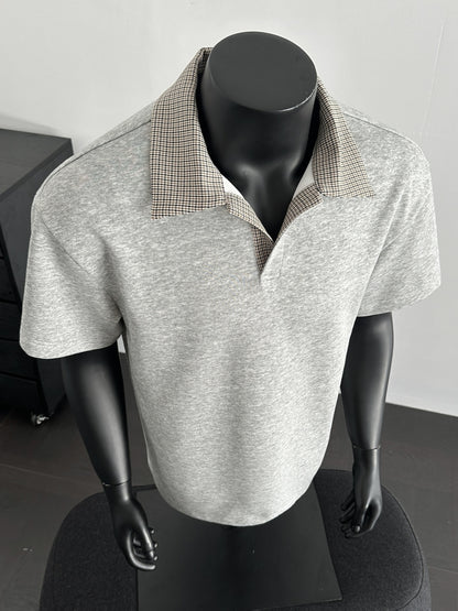 Men's Contrast Collar Shirt, Casual Short Sleeve Top, Loose Fit Breathable Summer T-Shirt for Daily Wear