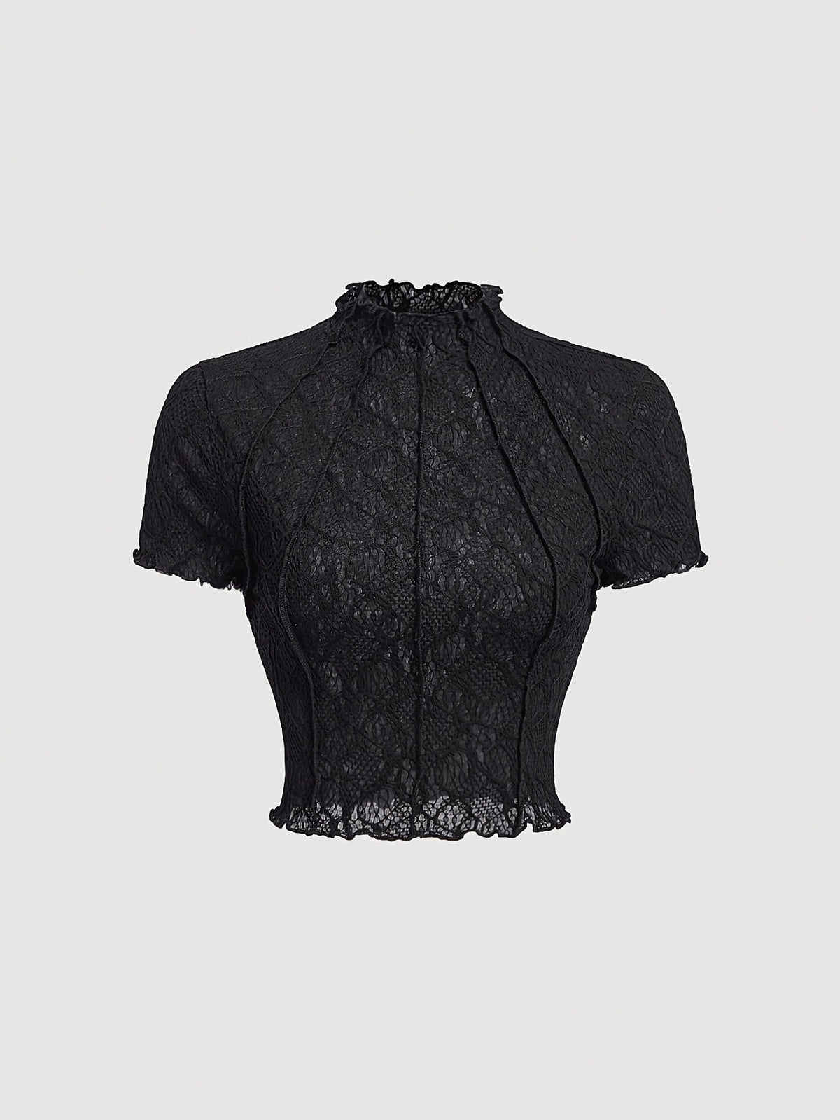 Women's Lace Floral Jacquard Tulle T-Shirt - Sheer-Suitable for Dates & Parties