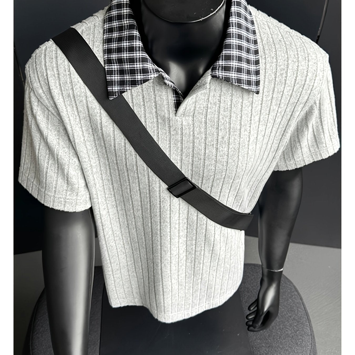 Summer New Plus Size Collared Checkered Short Sleeve T-Shirt Men'S Summer Clothing