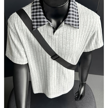 Summer New Plus Size Collared Checkered Short Sleeve T-Shirt Men'S Summer Clothing