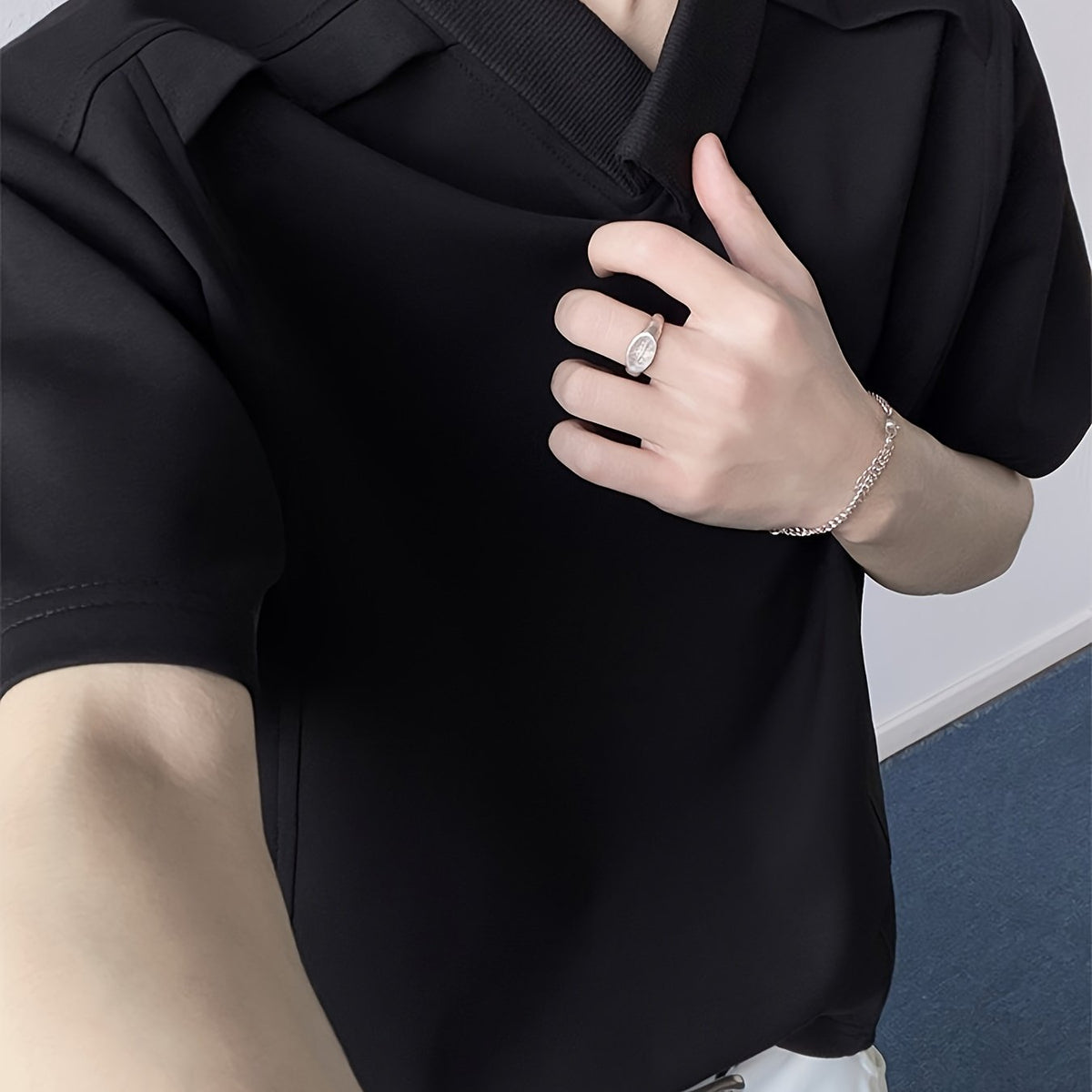 Men'S Stylish Short-Sleeve T-Shirt with a Patchwork Design in Summer Collection