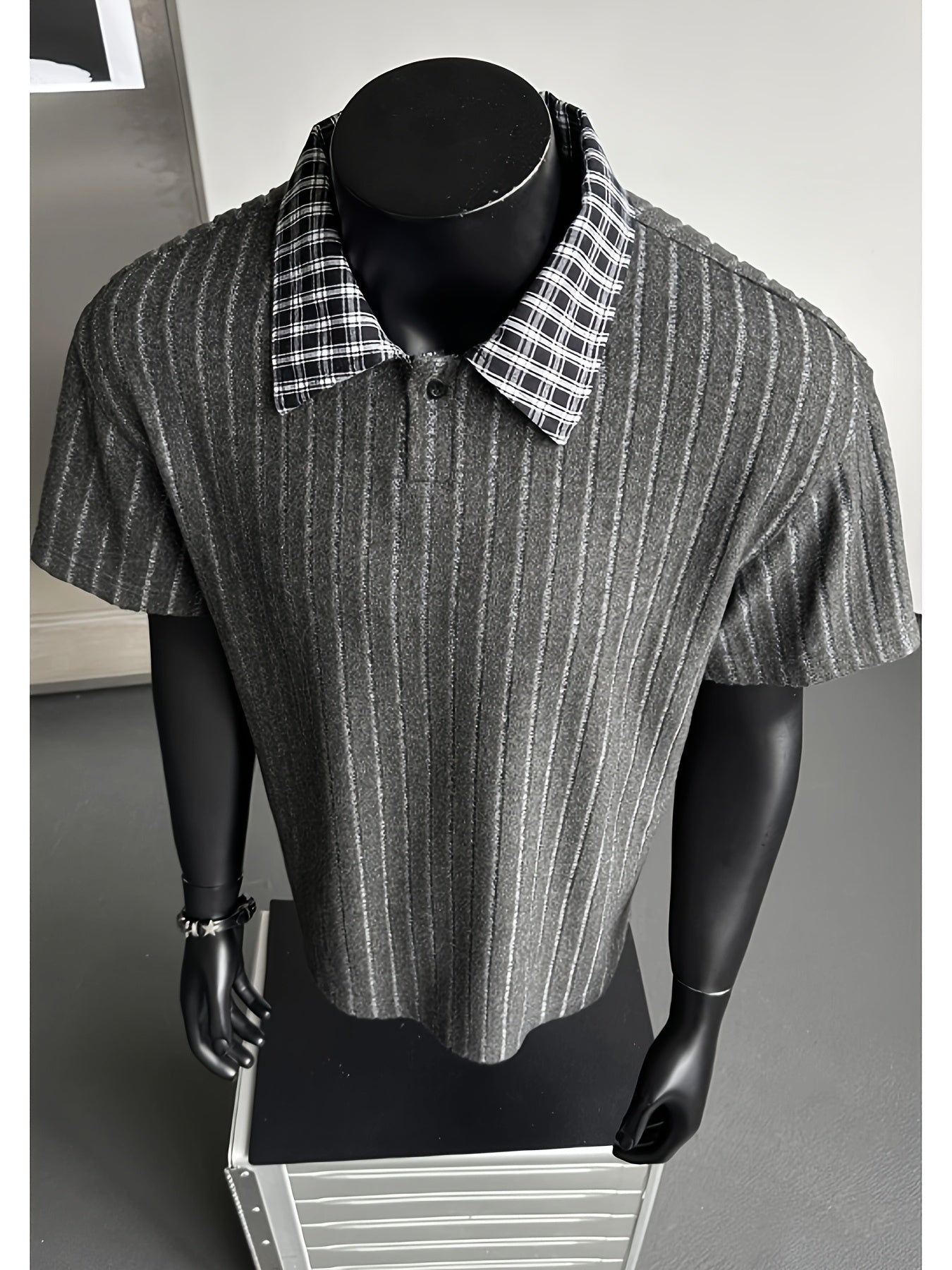 Summer New Plus Size Collared Checkered Short Sleeve T-Shirt Men'S Summer Clothing