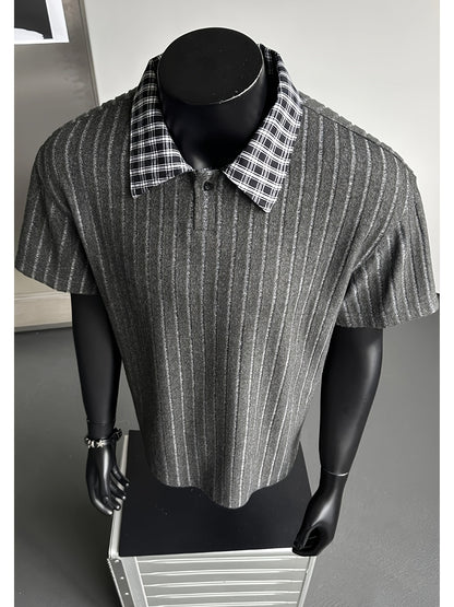 Summer New Plus Size Collared Checkered Short Sleeve T-Shirt Men'S Summer Clothing
