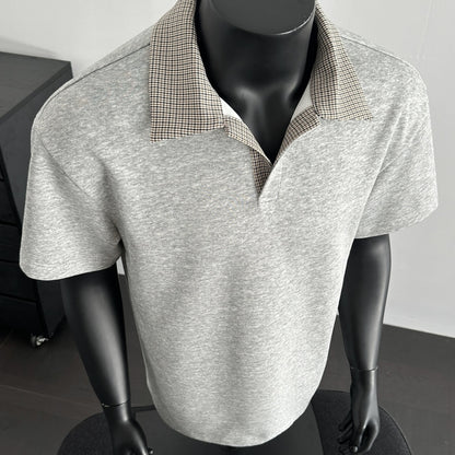 Men's Contrast Collar Shirt, Casual Short Sleeve Top, Loose Fit Breathable Summer T-Shirt for Daily Wear