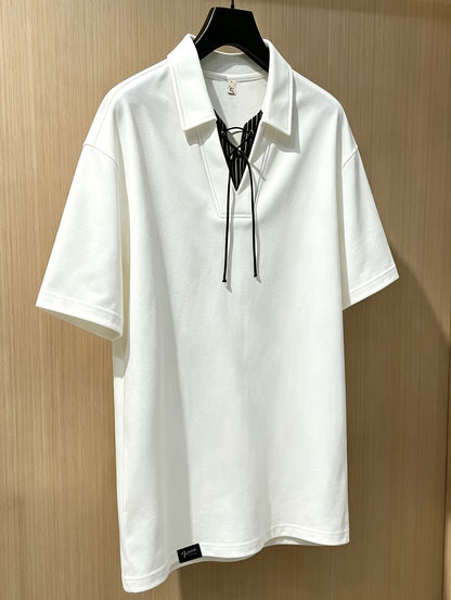 Men'S Casual T-Shirt American Summer Design V-Neck Patchwork