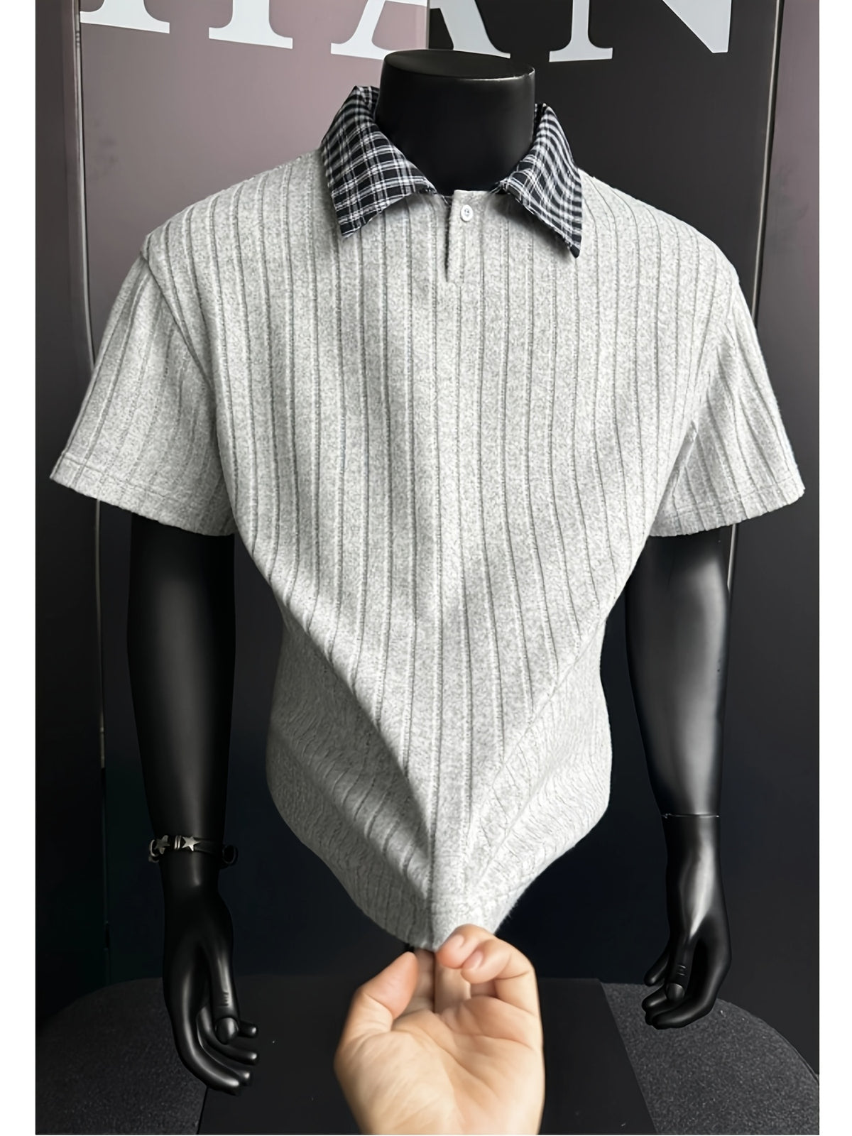 Summer New Plus Size Collared Checkered Short Sleeve T-Shirt Men'S Summer Clothing