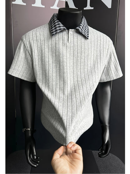 Summer New Plus Size Collared Checkered Short Sleeve T-Shirt Men'S Summer Clothing