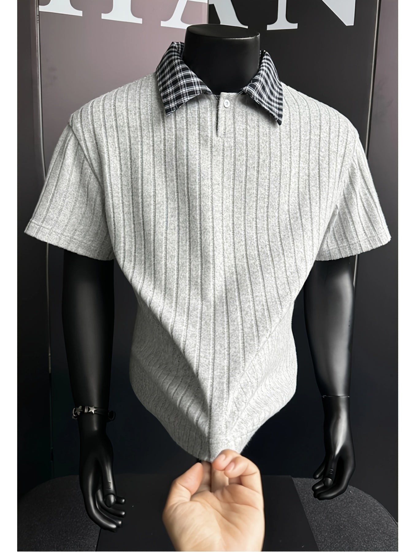 Summer New Plus Size Collared Checkered Short Sleeve T-Shirt Men'S Summer Clothing