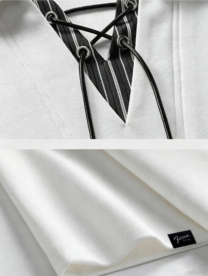 Men'S Casual T-Shirt American Summer Design V-Neck Patchwork