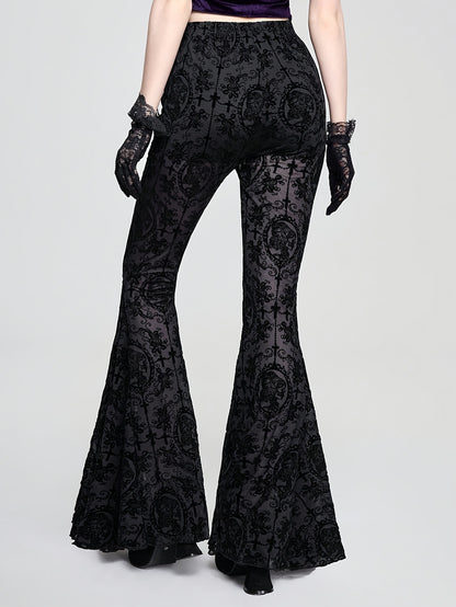 Gothic Skull Vine Cross Print Wide Leg Long Pants
