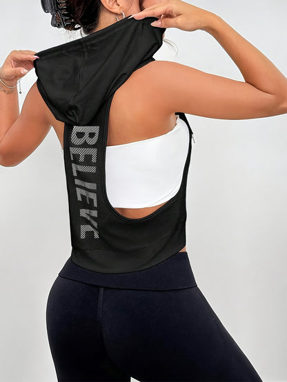 Women'S Fashion White Sleeveless Hoodie Fashion Leisure Top