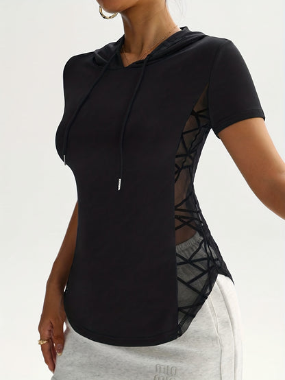 Women's Lace Floral Jacquard Tulle T-Shirt HOODIE