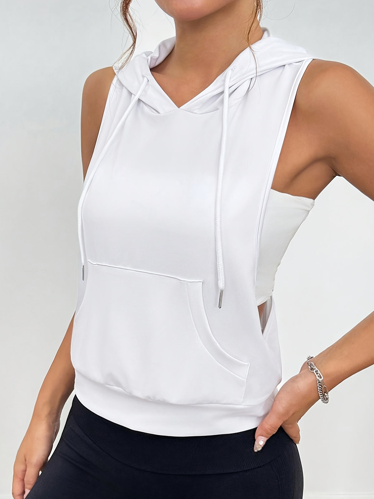 Women'S Fashion White Sleeveless Hoodie Fashion Leisure Top