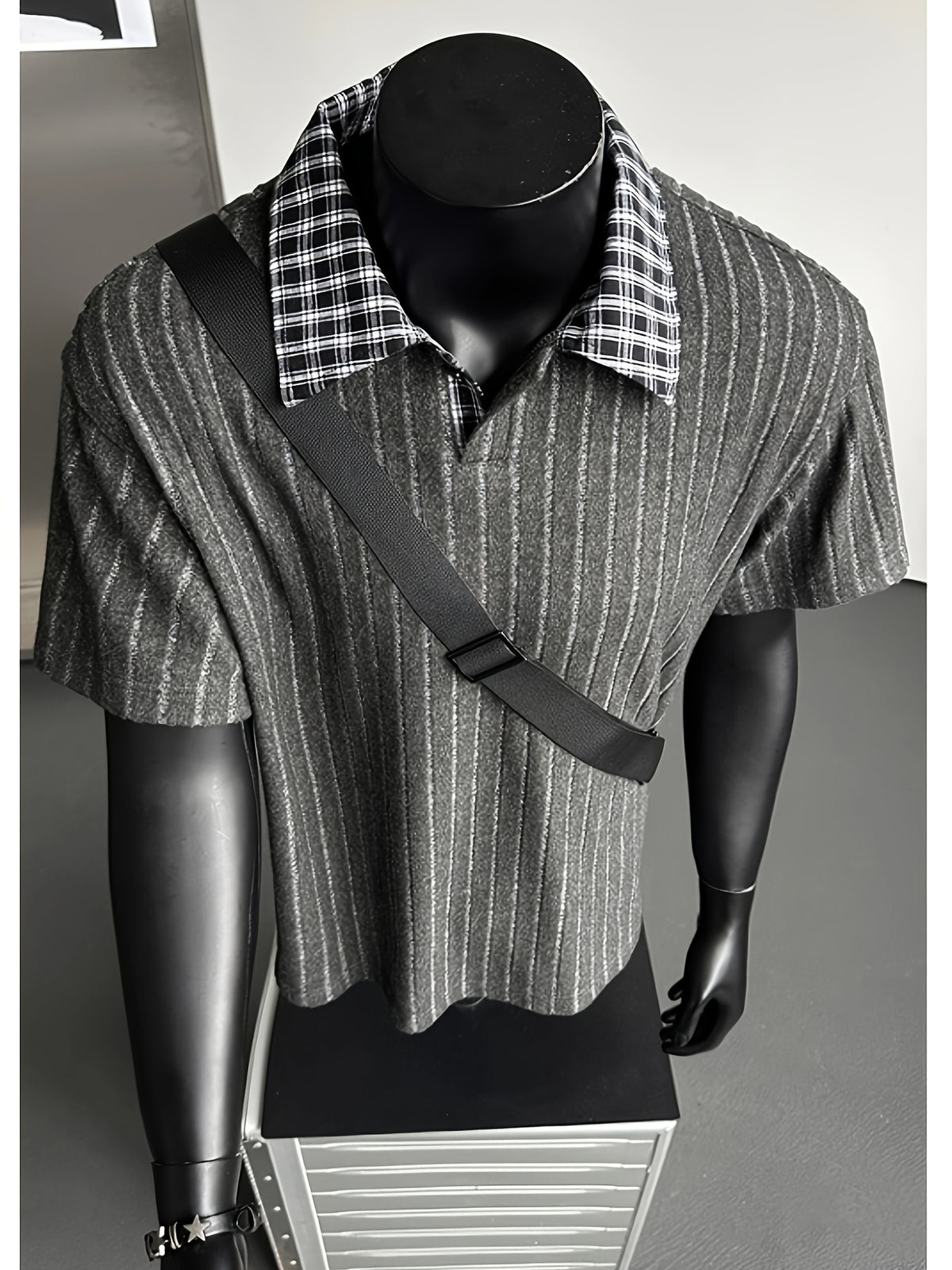 Summer New Plus Size Collared Checkered Short Sleeve T-Shirt Men'S Summer Clothing
