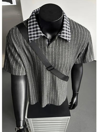 Summer New Plus Size Collared Checkered Short Sleeve T-Shirt Men'S Summer Clothing