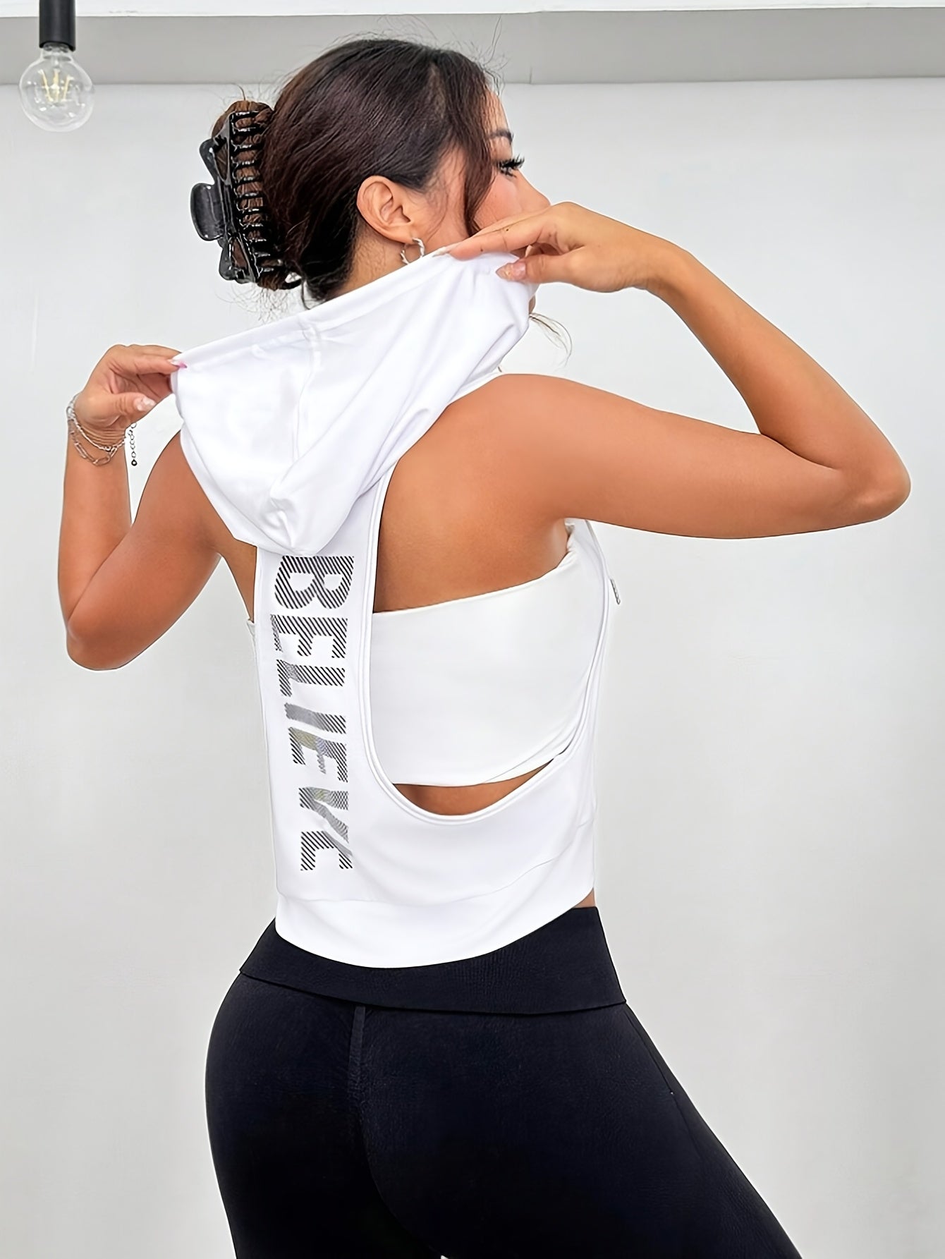Women'S Fashion White Sleeveless Hoodie Fashion Leisure Top