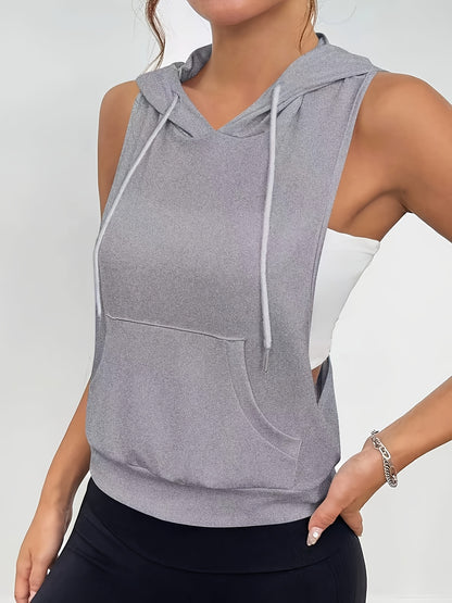 Women'S Fashion White Sleeveless Hoodie Fashion Leisure Top