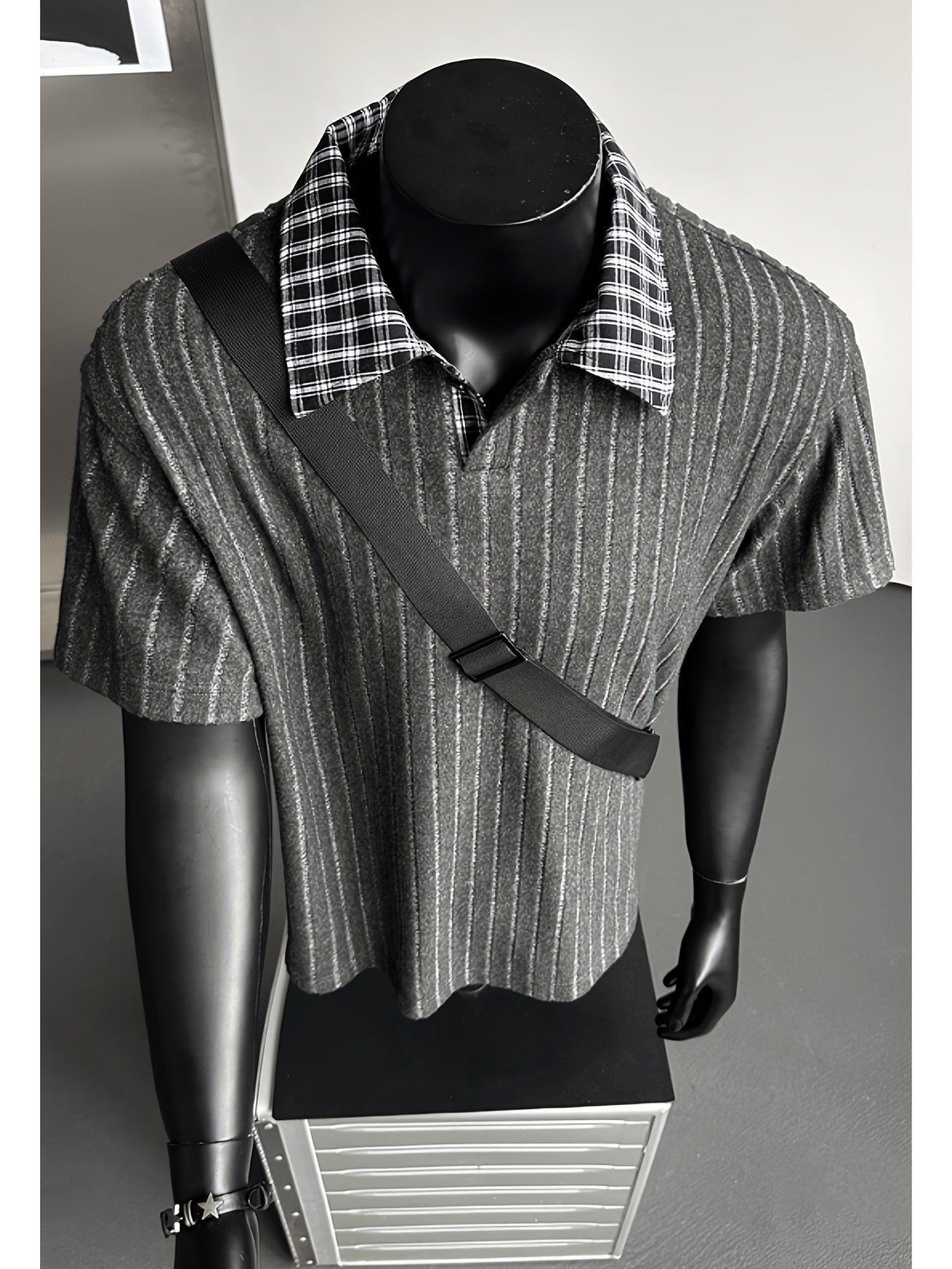 Summer New Plus Size Collared Checkered Short Sleeve T-Shirt Men'S Summer Clothing