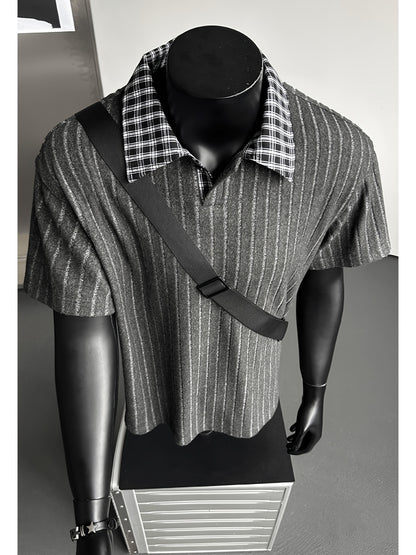 Summer New Plus Size Collared Checkered Short Sleeve T-Shirt Men'S Summer Clothing