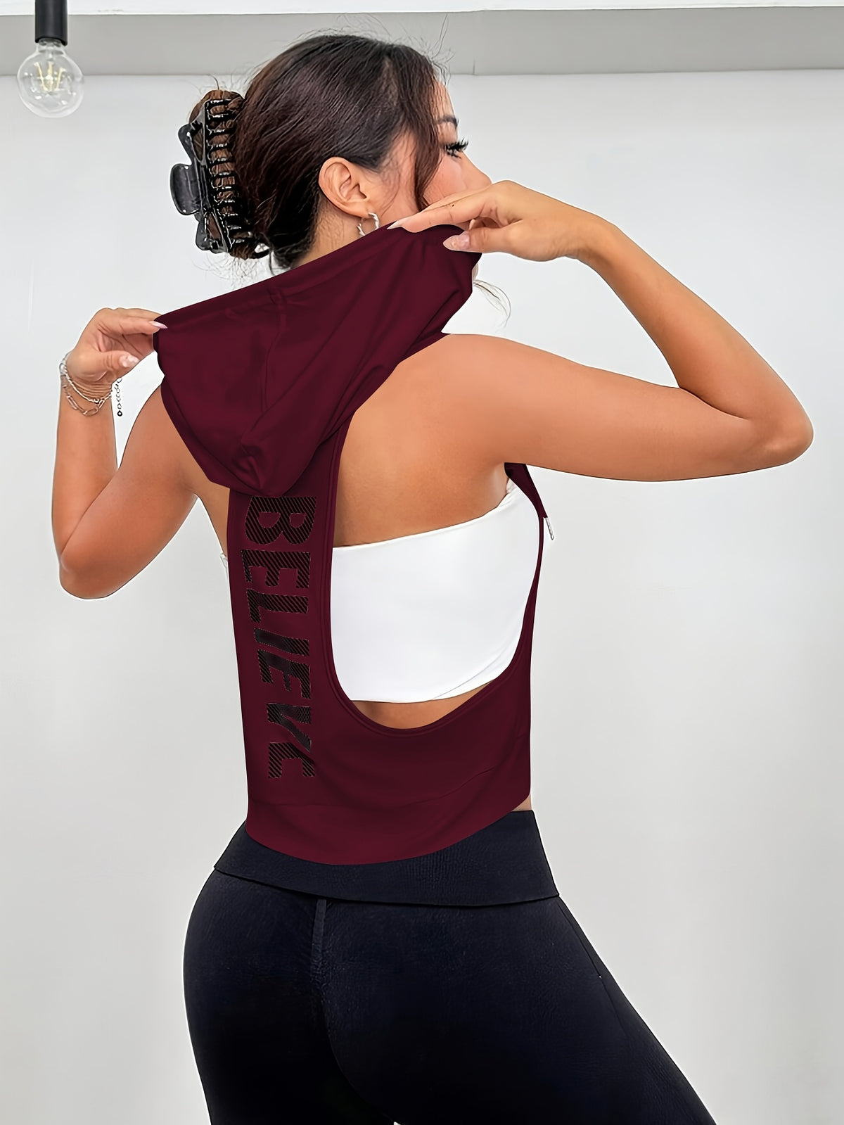 Women'S Fashion White Sleeveless Hoodie Fashion Leisure Top