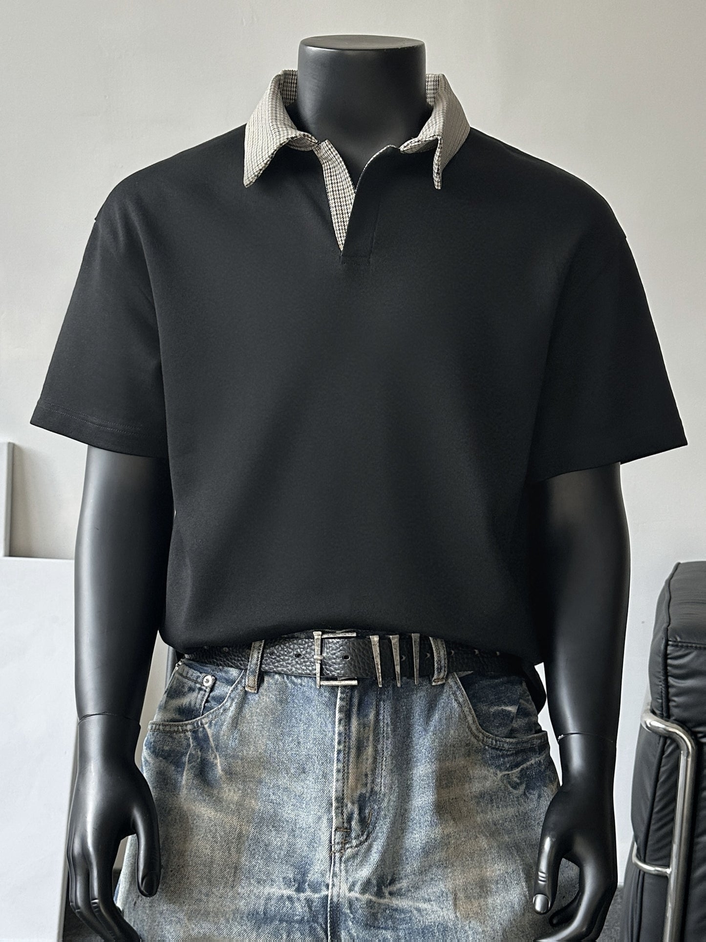 Men's Contrast Collar Shirt, Casual Short Sleeve Top, Loose Fit Breathable Summer T-Shirt for Daily Wear
