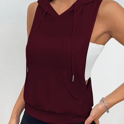 Women'S Fashion White Sleeveless Hoodie Fashion Leisure Top