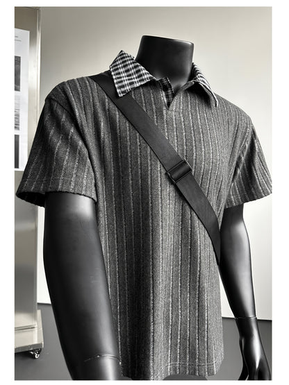 Summer New Plus Size Collared Checkered Short Sleeve T-Shirt Men'S Summer Clothing