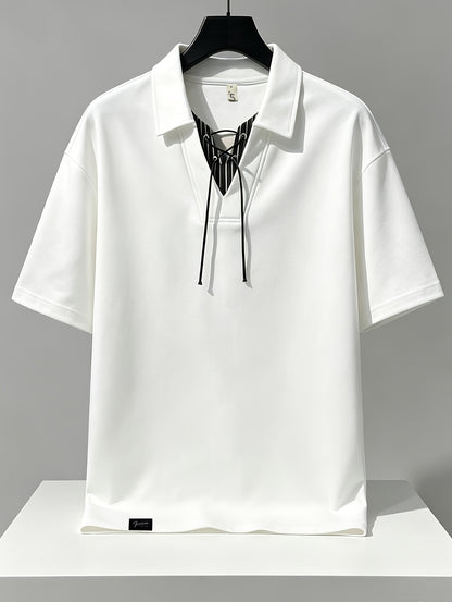 Men'S Casual T-Shirt American Summer Design V-Neck Patchwork