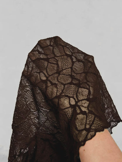Women's Lace Floral Jacquard Tulle T-Shirt - Sheer-Suitable for Dates & Parties
