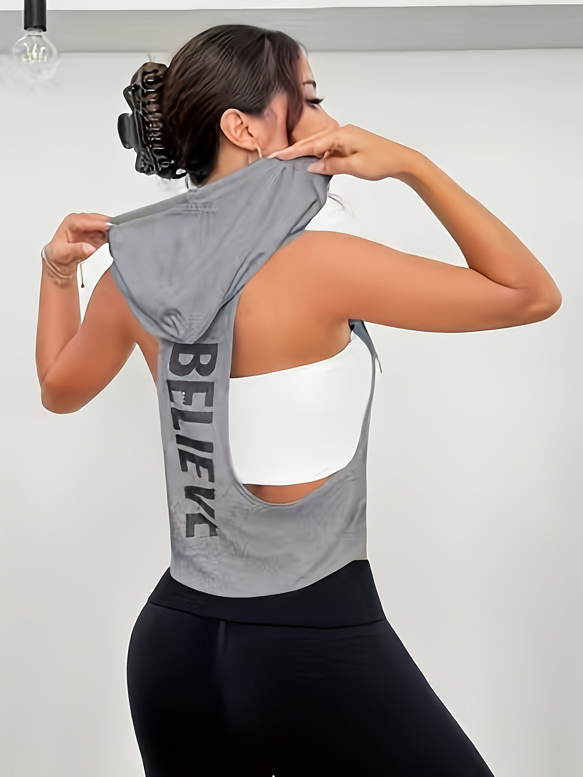 Women'S Fashion White Sleeveless Hoodie Fashion Leisure Top