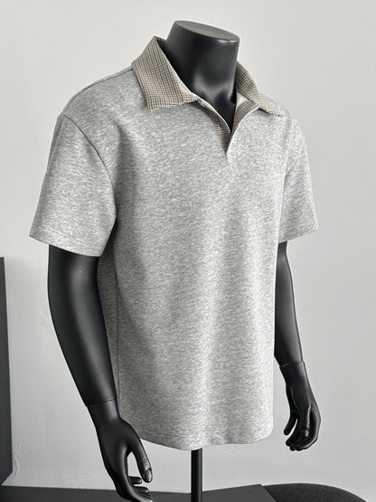 Men's Contrast Collar Shirt, Casual Short Sleeve Top, Loose Fit Breathable Summer T-Shirt for Daily Wear