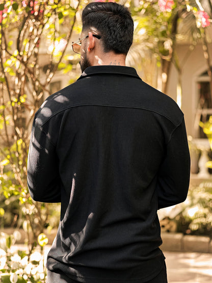 Cord Knit Textured Black Baggy Fit Cargo