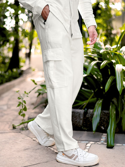 Cord Knit Textured Cream White Baggy Fit Cargo