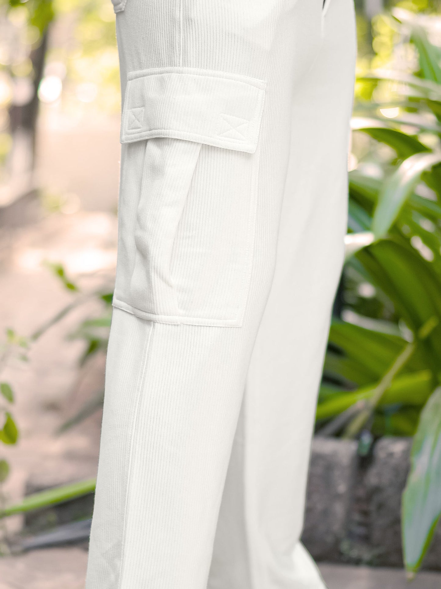 Cord Knit Textured Cream White Baggy Fit Cargo