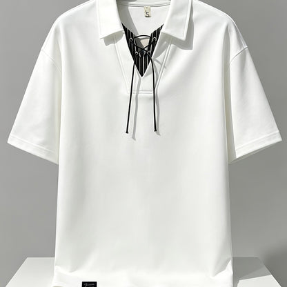 Men'S Casual T-Shirt American Summer Design V-Neck Patchwork