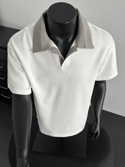 Men's Contrast Collar Shirt, Casual Short Sleeve Top, Loose Fit Breathable Summer T-Shirt for Daily Wear