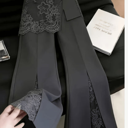 Women'S Elegant Lace Patchwork Side Slit Flare Trousers, Women'S Pants [ZLLZ]