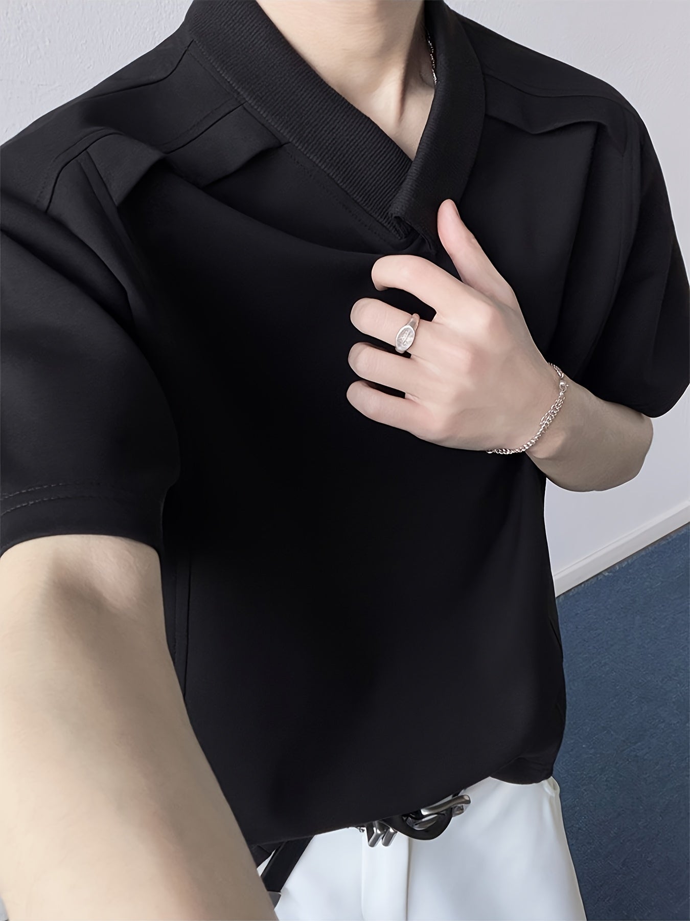 Men'S Stylish Short-Sleeve T-Shirt with a Patchwork Design in Summer Collection