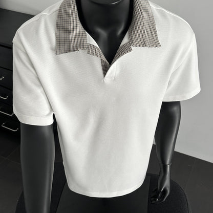 Men's Contrast Collar Shirt, Casual Short Sleeve Top, Loose Fit Breathable Summer T-Shirt for Daily Wear