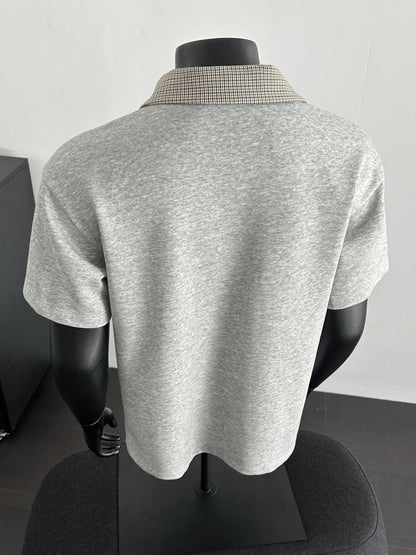 Men's Contrast Collar Shirt, Casual Short Sleeve Top, Loose Fit Breathable Summer T-Shirt for Daily Wear