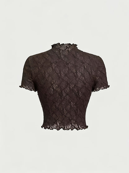 Women's Lace Floral Jacquard Tulle T-Shirt - Sheer-Suitable for Dates & Parties