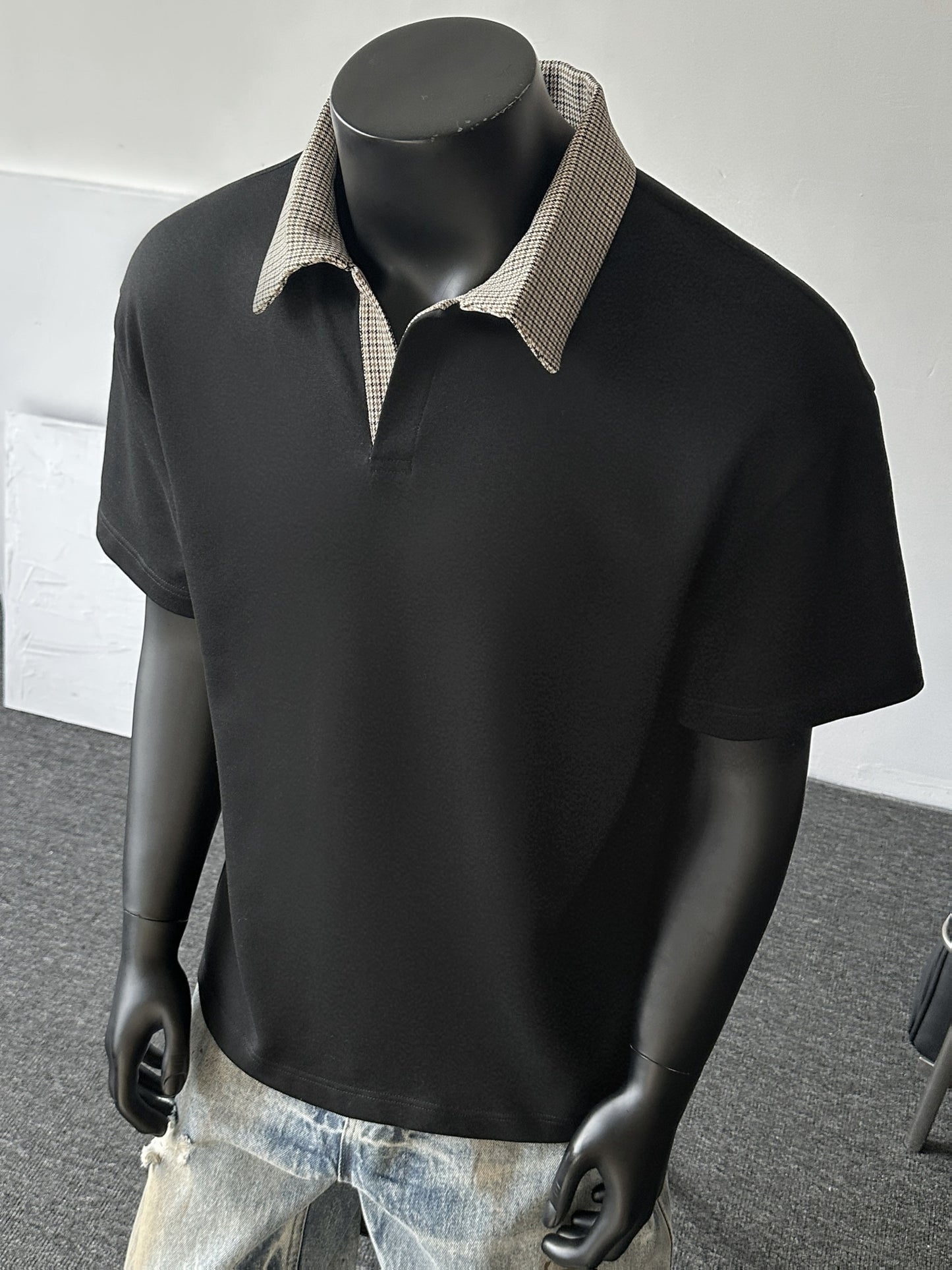 Men's Contrast Collar Shirt, Casual Short Sleeve Top, Loose Fit Breathable Summer T-Shirt for Daily Wear
