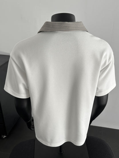 Men's Contrast Collar Shirt, Casual Short Sleeve Top, Loose Fit Breathable Summer T-Shirt for Daily Wear