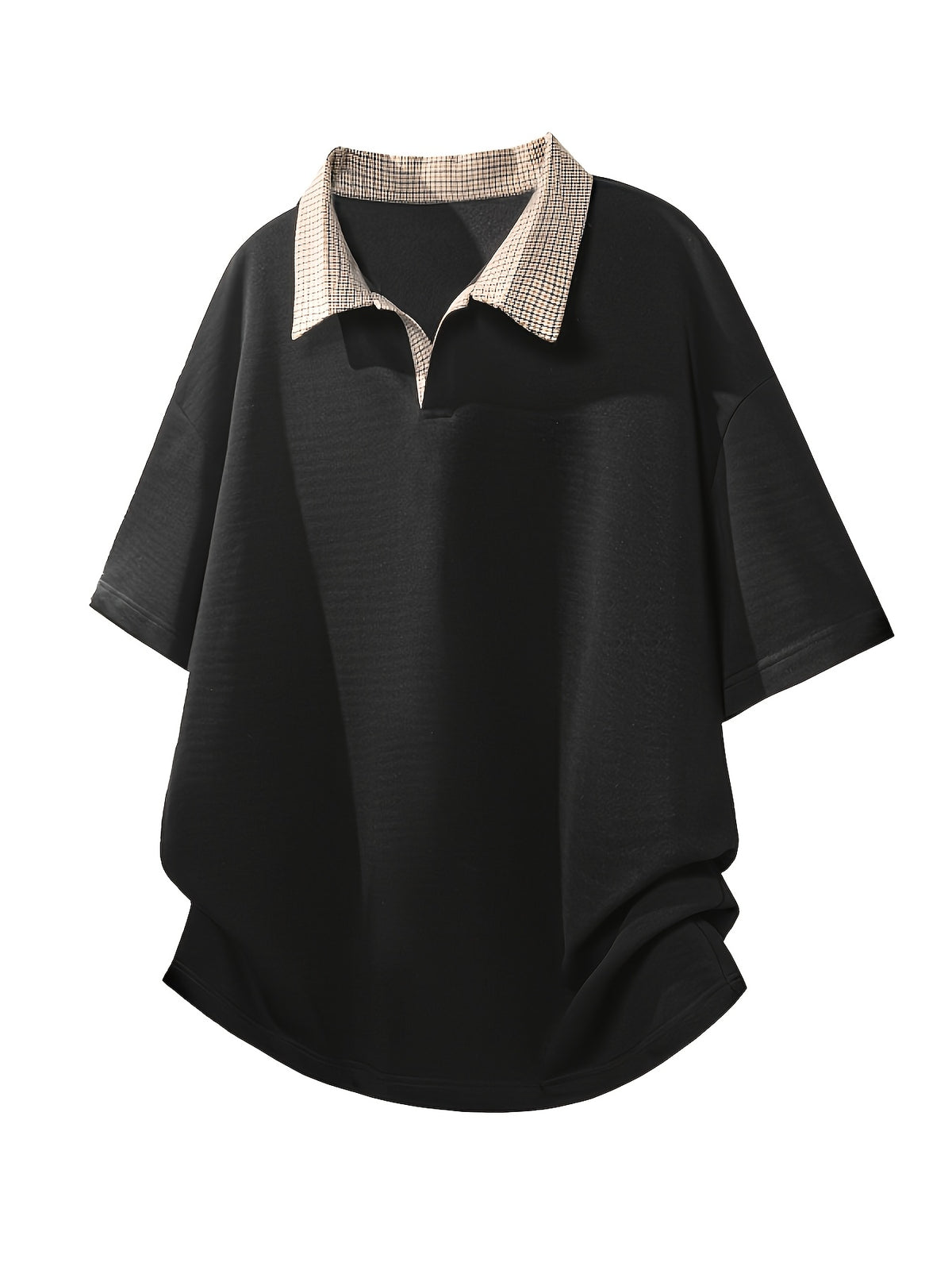 Men's Contrast Collar Shirt, Casual Short Sleeve Top, Loose Fit Breathable Summer T-Shirt for Daily Wear